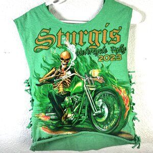 Sturgis Bike Week Graphic T Shirt Reworked Size S Green Motorcyle Rally 2023